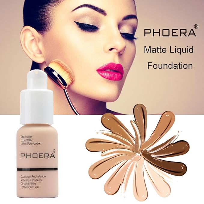 2 Pack Matte Oil Control Concealer Foundation Cream,PHOERA (101 Porcelain) 30ml