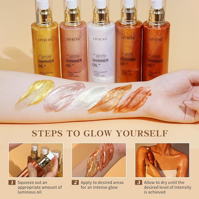 Liyalan Shimmer Body Oil Bronze Gold 5 Color Fl Oz/03)