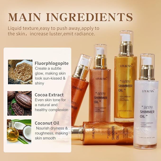 Liyalan Shimmer Body Oil Golden Brown 5 Color Fl Oz/#04)