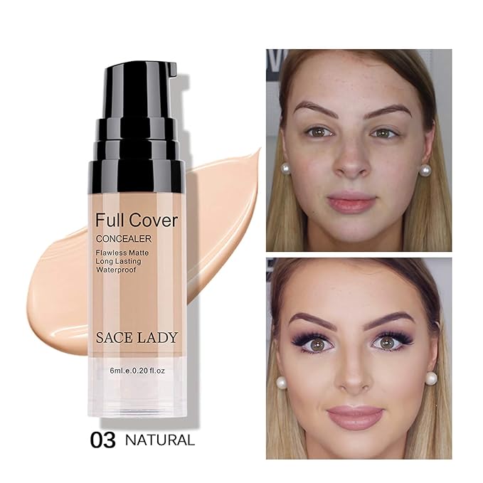 Waterproof Full Coverage Concealer With Primer Sponge Set, (0.2Fl, Natural)
