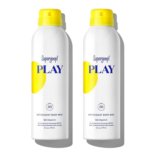 Supergoop! PLAY SPF 50 Antioxidant Body Mist w/Vitamin C, 6 fl oz - 2 Pack - Broad Spectrum Sunscreen Spray - Clean Ingredients for Sensitive Skin - Great for Active Days