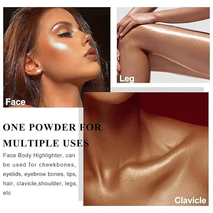 Glitter Powder Highlighter Makeup, Body Brightens the Natural Golden Brown)