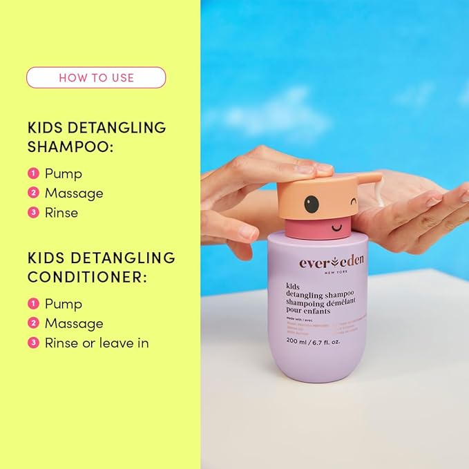 Evereden Happy Hair Duo for Kids: Vegan Shampoo and Conditioner Set with Detangler Brush - Strengthens & Smooths All Hair Types