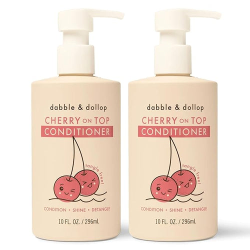 Dabble & Dollop Cherry on Top Conditioner - Natural Shine & Detangler for Kids, 100% USA-made, Paraben & Sulfate Free, Vegan, Gluten-free, Tear-Free (10oz, Pack of 2)