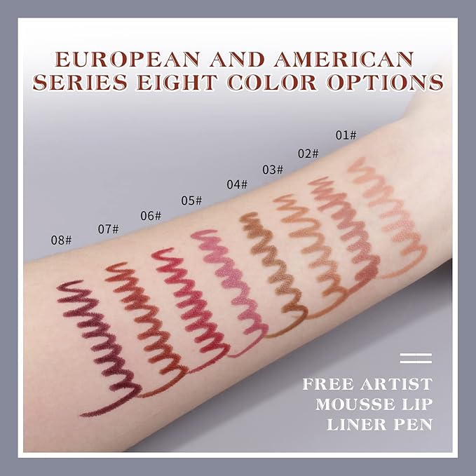 Mousse Lip Liner Pencil, Long Wear Lip Liner Velvet Matte Creamy Long Lasting Lip Liner Pencil, Dual-Ended Full Coverage Lip Liner with Lip Brush, High Pigment & Smudge-proof Lip Pencil Makeup(02#)