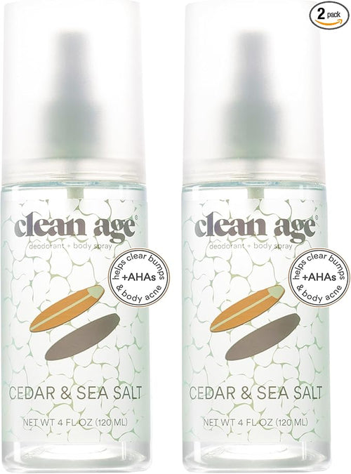 Aluminum Free Deodorant & Body Spray for Whole Body - Cedar 4oz (2 Pack) Clean Deodorant and Body Spray for Teen Boys and Girls - With AHA For Body Acne - Body Spray for Teens Formula