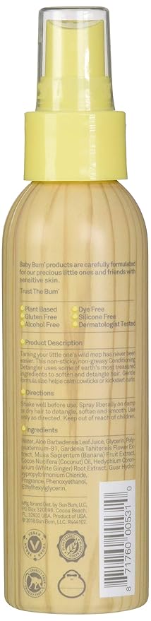 Baby Bum Baby Bum Conditioning Detangler Spray - Leave-in Conditioner – Natural Fragrance - Gentle & Safe With Soothing Coconut Oil - 4 Fl Ounce, 4 Fluid Ounce (Pack Of 6)