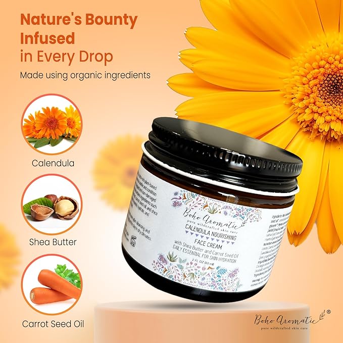 Calendula Nourishing Face Cream for Dry Skin, Natural & Organic Facial Cream, Hydrating and Moisturizing skin care product, Vegan Face Cream, Facial Moisturizer for Dry Skin