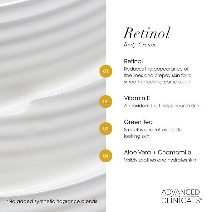 Advanced Clinicals Retinol Body Lotion + Brightening Vitamin C Lotion 2pc Skincare Set For Women & Men | Body Cream & Face Moisturizer Set Helps Improve The Look Of Dark Spots & Uneven Skin Tone, 2PC