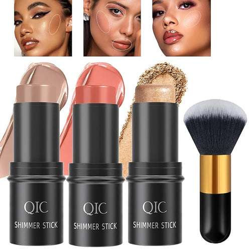 3 Pcs Contour Highlighter Stick Cream Blush for Set(Send brushes)