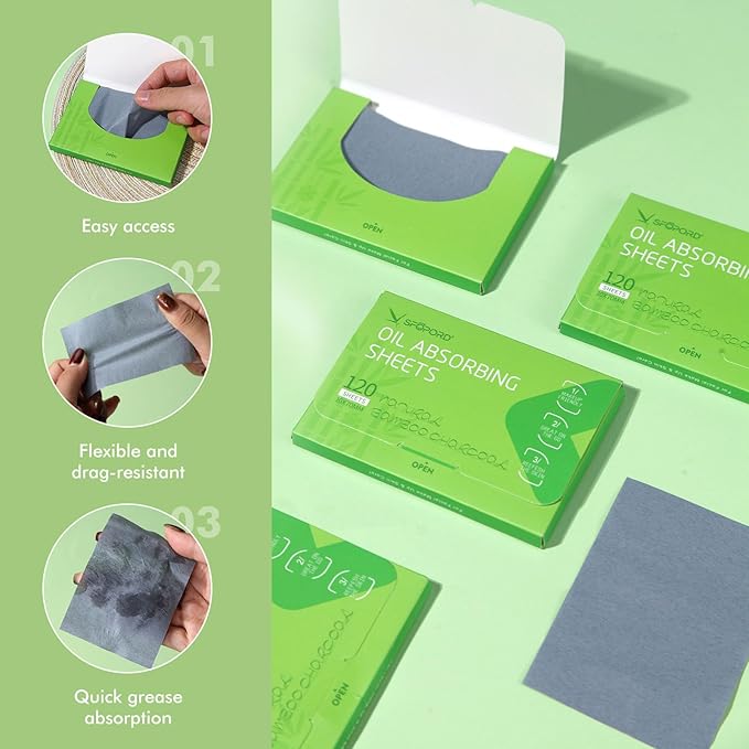 Oil Absorbing Sheets with Bamboo Charcoal - 6 Oily Skin