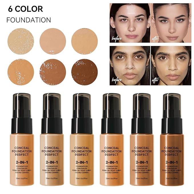 6 Colors Liquid Foundation Long-Lasting,Poreless Liquid Oil Concealer