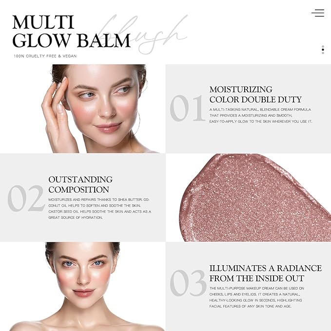 Multi Glow Balm, Cream Blush for Cheeks, Blush (Nude Gardenia) 0.63 Oz