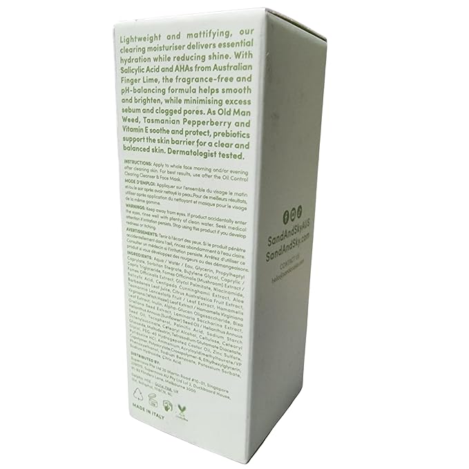 Sand & Sky Oil Control Lightweight Moisturizer with Salicylic Acid & Niacinamide - Oil-Free Face Cream for Blemish-Prone Skin, Balances Oil Production