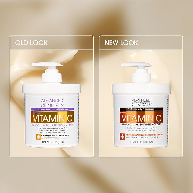 Advanced Clinicals Vitamin C Cream Visibly Brightening Body Lotion | Vitamin C Moisturizer Skin Care Body Cream For Women & Men Helps Visibly Improve Look Of Dark Spots & Uneven Skin Tone, 2-Pack