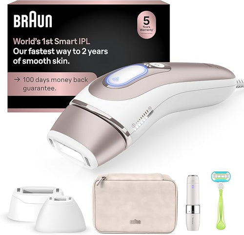 Braun IPL Skin i·Expert, at Home Laser Hair Removal, Permanent Visible Hair Reduction, with Free App, Smart IPL, Vanity Case, Venus Razor, 2 Smart Heads, Facial Trimmer, PL7219
