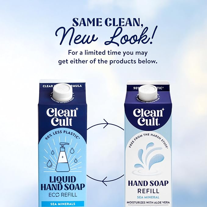 Cleancult - Liquid Hand Soap Refills - Sea Minerals - Gentle On Sensitive Skin - Made with Aloe Vera & Essential Oils - Eco Friendly - Paper-Based Packaging - 32 oz/2 Pack