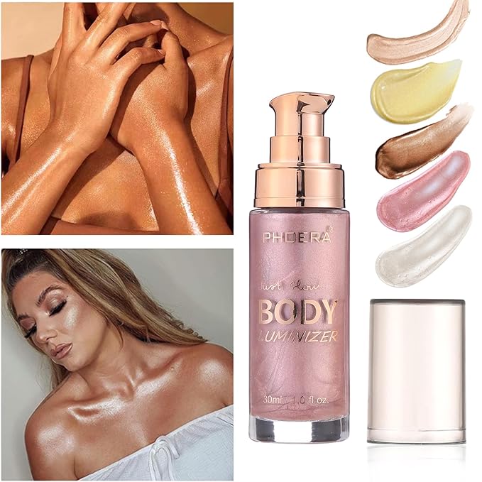 Body Shimmer Oil, Waterproof Long Lasting Moisturizing Bronze Pink #04) 1oz