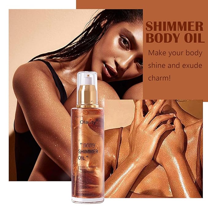 Shimmer Body Oil, Highlighter Makeup Smooth Glitter Glow Golden Brown)