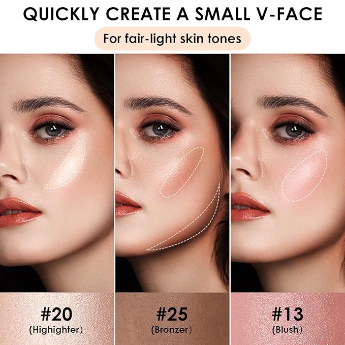 FOCALLURE 3 Pcs Cream Contour Sticks,Shades with Highlighter Finishing Makeup,FAIR-LIGHT