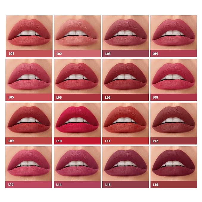 Mini Matte Lip Glaze Set, 16Pcs Liquid Lip Gloss with Gift Box, Rose Nude Red Lip Gloss Lip Stain Long Lasting Waterproof Non-Stick Lip Make Up Gift Set for Mum, Wife and Daughter