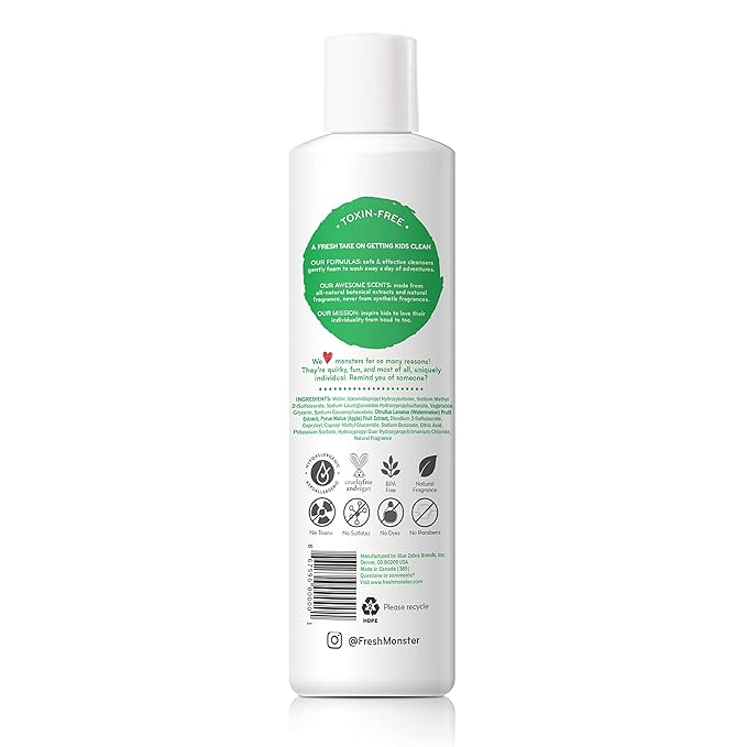 Fresh Monster 2-in-1 Kids Shampoo & Conditioner, Toxin-Free, Hypoallergenic, Tear-free Shampoo & Conditioner for Kids, Watermelon (8.5oz)