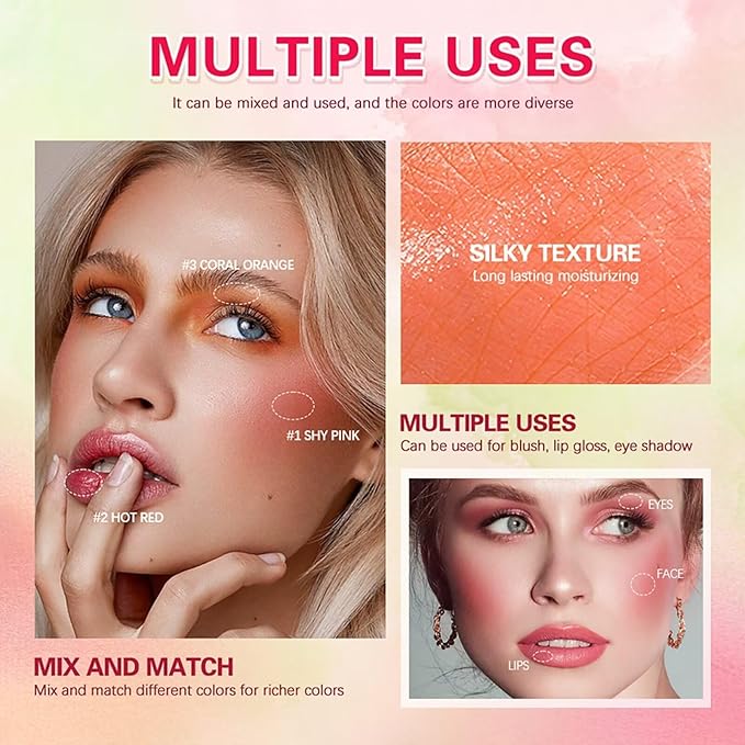 Multi-Use Makeup Blush Stick,Beauty Solid Moisturizer Stick,Waterproof Natural Cheek(1#shy pink)