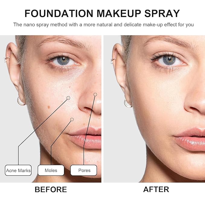 Airbrush Foundation Makeup Spray, Long Lasting Waterproof Full (#2 Beige) 2.36oz