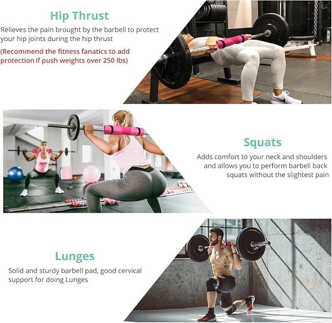VINTEAM Barbell Pad Set for Squats Hip Thrusts 2 Gym 2 Hip