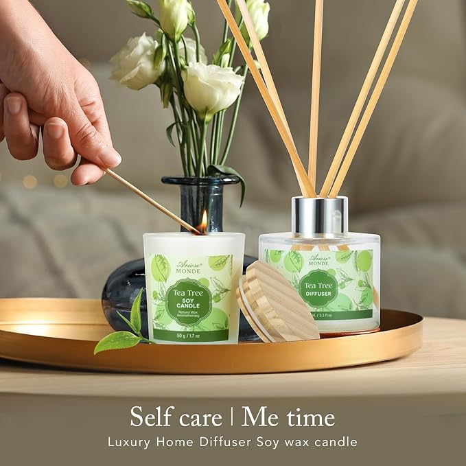 Spa Gift Basket - Tea Tree Bath Set With Shower Gel, Bubble Bath, Hand Cream, Soap, Salt, Essential Oil - Luxury Body Gift Kit for Women