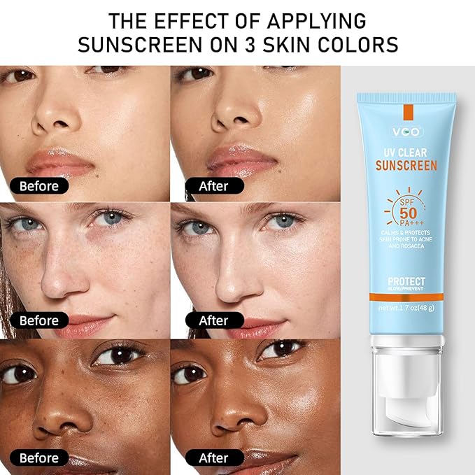 VGO Clear Face Sunscreen SPF 50, Hydrating Sun Essence Face Sunscreen Leaves No Sticky Feeling Travel Size Sunscreen Against UVA and UVB Rays 50ml / 1.7oz