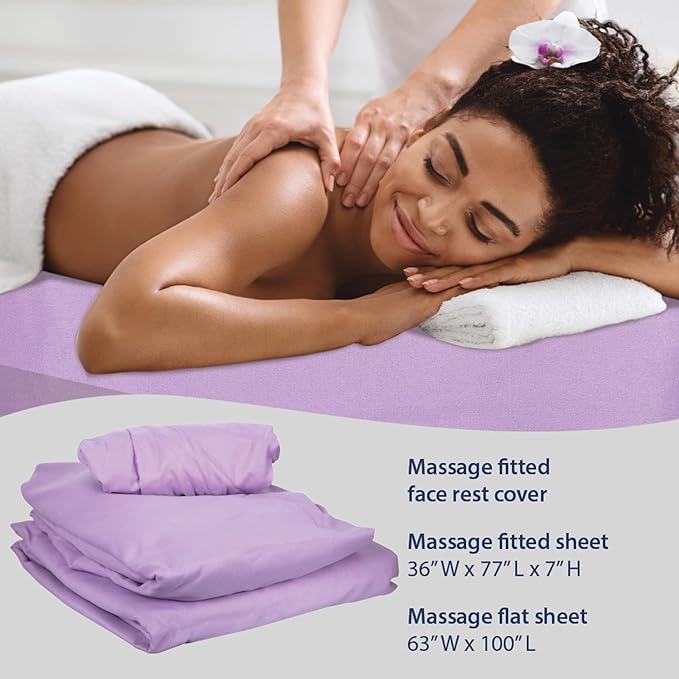 ForPro Professional Collection Premium Microfiber 3-Piece Massage Sheet Set, Lavender, Ultra-Light, Stain and Wrinkle-Resistant Includes Massage Flat and Fitted Sheet and Massage Face Rest Cover