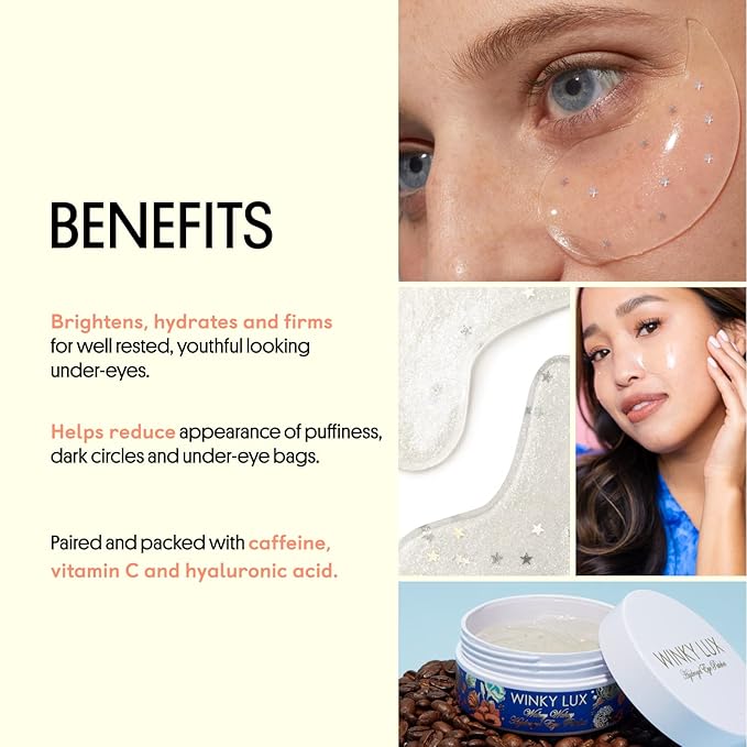 Winky Lux Wakey Wakey Hydrogel Eye Patches, Under Eye Patches, For Puffiness, Dark Circles, and Bags with Caffeine, Vitamin C, and Hyaluronic Acid