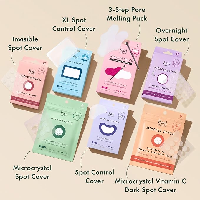 Rael Pimple Patches, Invisible & Microcrystal Spot Cover - Hydrocolloid Acne Patch for Face, Zit and Blemish, Breakouts, Vegan, Korean Skin Care (33 Count)