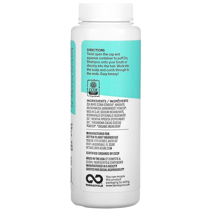 Acure Dry Shampoo - Brunette to Dark Hair - Powder Hair Care for Brunette - Refresh Treated Color Tinted Hair & Extend Cleansing with Cocoa & Rosemary Formula - 100% Vegan - 1.7 Oz (2 Pack)