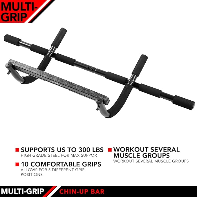 JFIT Multi-Grip Chin-Up Bar with 12 Padded Grips 300 LB