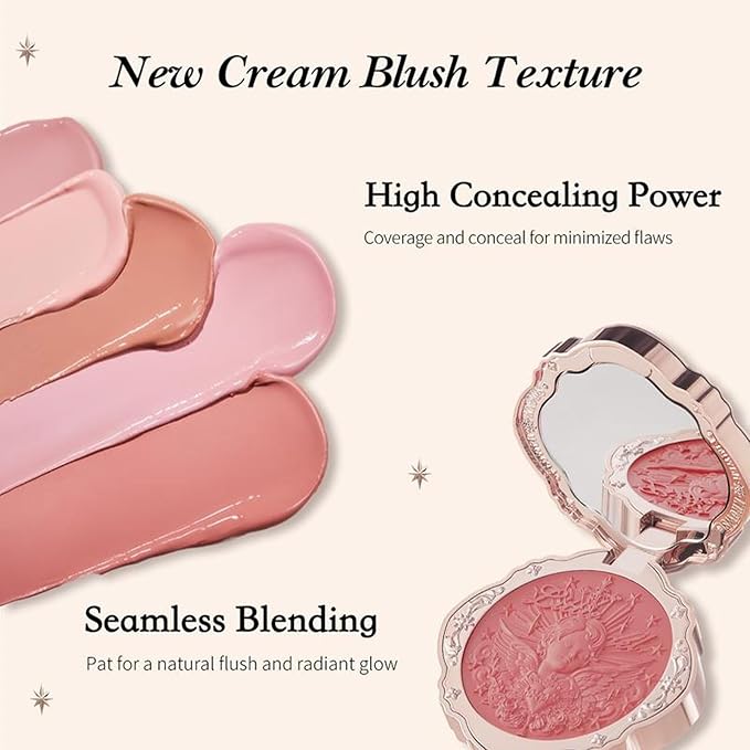 Flower Knows Little Angel Cream Blush,Buildable & Blendable Makeup Blush for cheeks,Soft & Long-lasting,Pink Nude Flush for All Skin Tones(03 Paradise Poet,6g)