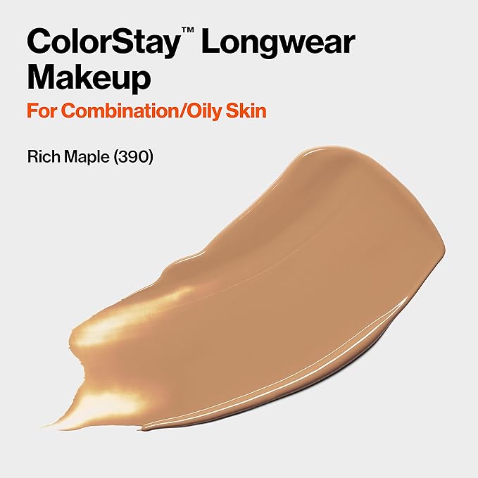 Revlon Liquid Foundation, ColorStay Face Makeup for Combination Maple (390), 1.0 oz