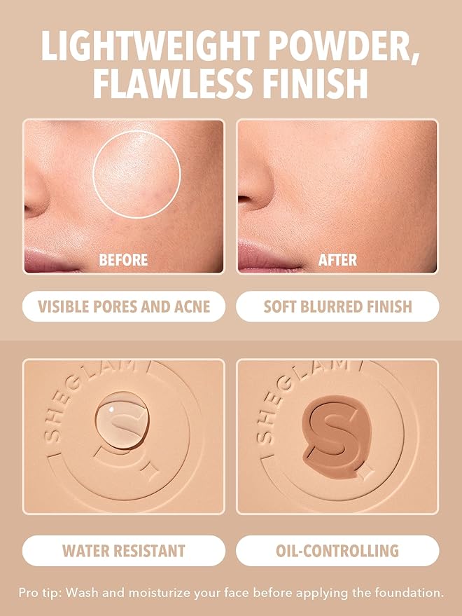 SHEGLAM SKin-Focus Full Coverage Powder Foundation Oil-Control Lightweight