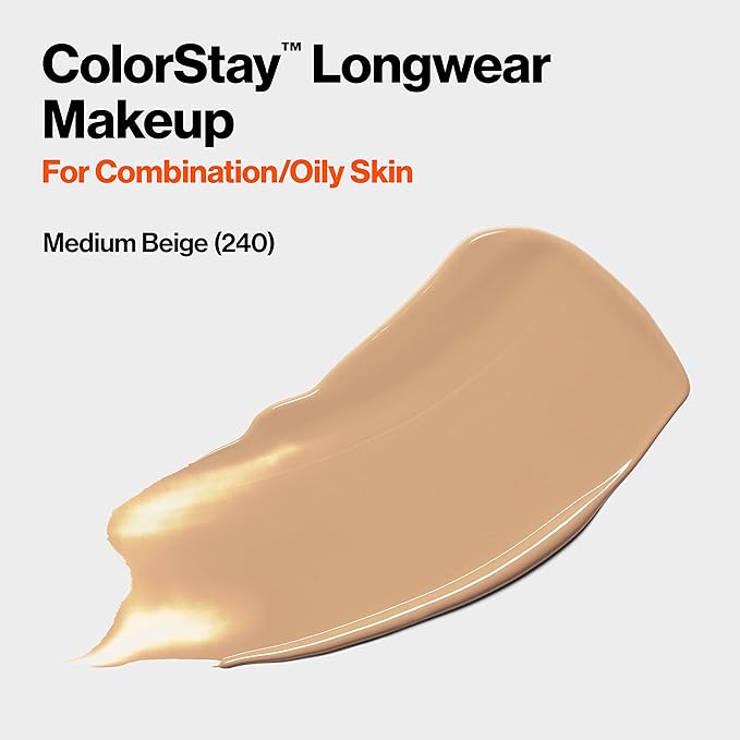 Revlon Liquid Foundation, ColorStay Face Makeup for Combination Beige (240), 1.0 Oz