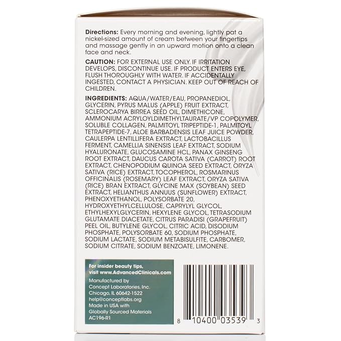 Advanced Clinicals Collagen Cream Gel-Like Facial Lotion | Collagen Peptide + Hyaluronic Acid Moisturizer For Face Helps Hydrate Dry Skin & Improve Appearance Of Wrinkles & Fine Lines, 2 Fl Oz