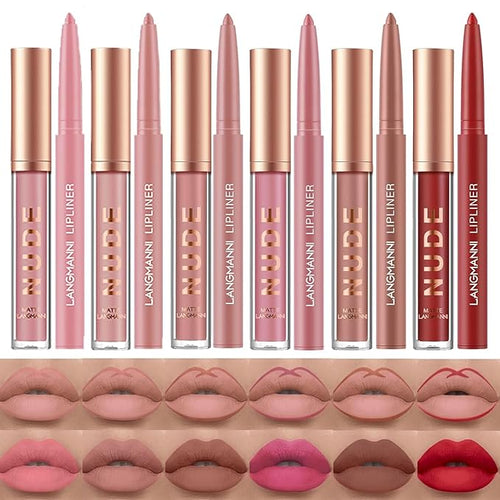 LANGMANNI 6 Matte Lipstick with 6 Lipliners Durable Makeup Set,Long-Lasting Non-Stick Cup Not Fade Waterproof Pigmented Velvet Lipgloss Kit Beauty Cosmetics Makeup Gift for Girls (#B)