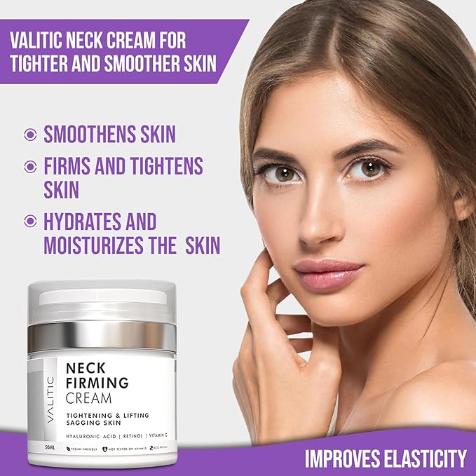 VALITIC Neck Cream for Tightening and Firming - Hyaluronic Acid, Retinol, and Vitamin C - Anti Aging Tightening & Lifting Sagging Skin Day and Night Cream