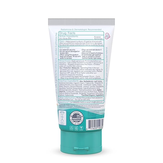 TruKid Easy On Mineral Sunscreen SPF 50 - Kids & Baby Sunscreen for Face & Body, Sunblock Protection for Sensitive Skin, Unscented, 3.4oz