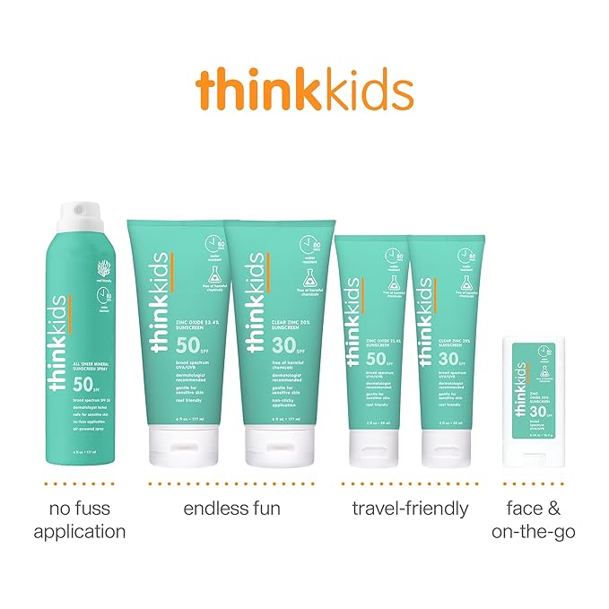 Thinksport Kids SPF 50+ Mineral Sunscreen – Safe, Natural Sunblock for Children - Water Resistant Sun Cream – Broad Spectrum UVA/UVB Sun Protection – Reef Friendly Sun Lotion, 6oz