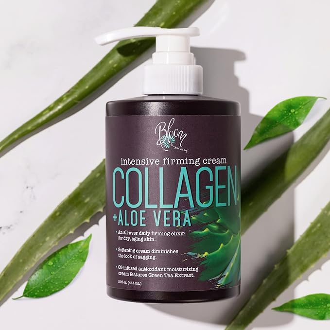 BLOOM IT'S A GREAT SKIN DAY! Collagen Cream + Aloe Vera Moisturizer Body Lotion & Face Cream | Dry Skin Rescue | Skin Tightening Cream | Skin Firming + Tightening Lotion, 15 Oz