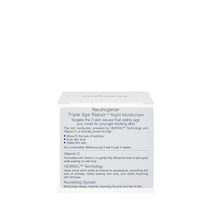 Neutrogena Triple Age Repair Anti-Aging Night Cream Facial Moisturizer, Tone-Evening Dark Spot Remover & Firming Anti-Wrinkle Nighttime Face & Neck Cream, Vitamin C & Glycerin, 1.7 oz