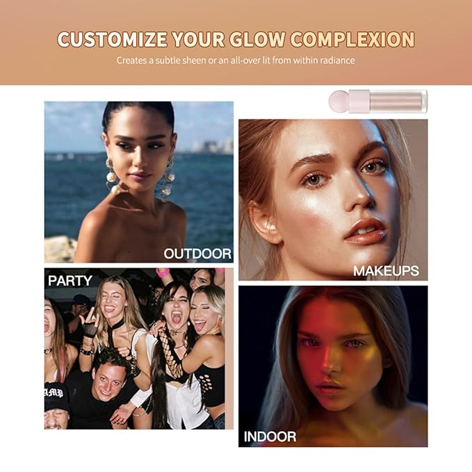 Liquid Highlighter Natural Glow For Face & Body, Cushion Applicator