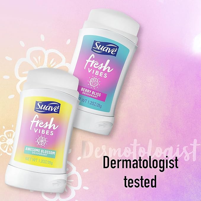 Suave Aluminum-Free Deodorant, Kids & Teen Girls – Fresh Vibes Berry Bliss & Awesome Blossom, 48H Protection, 1.2 Oz Ea