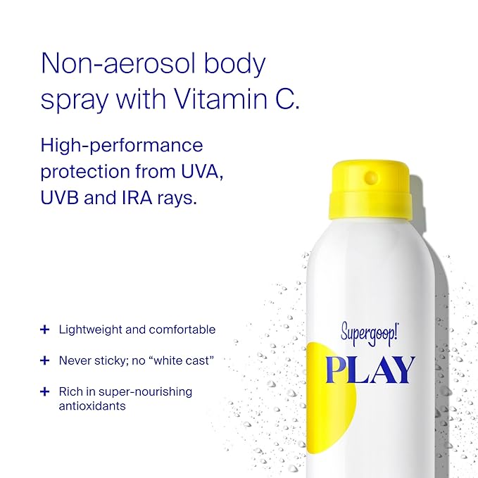 Supergoop! PLAY Antioxidant Body Mist w/ Vitamin C, 3 fl oz - SPF 50 PA++++ Broad Spectrum Sunscreen - Body Spray for Sensitive Skin - Clean Ingredients - Great for Active Days